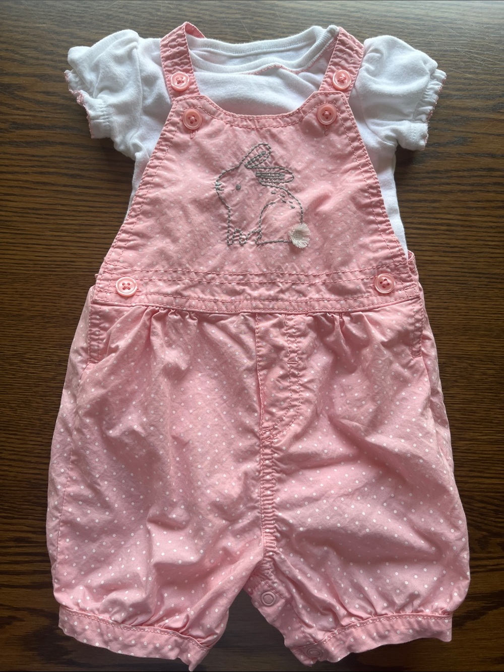 Pink Bunny Overalls with White Bodysuit